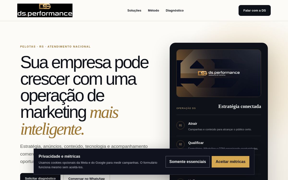 Prévia da página de apresentação: Site institucional DS